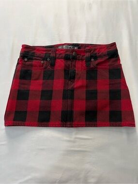 Vintage Y2K Ralph Lauren Rugby Buffalo Check Denim Mini Skirt